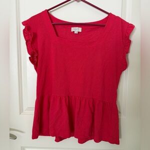 LOFT Women's Red Ruffle Sleeve Top